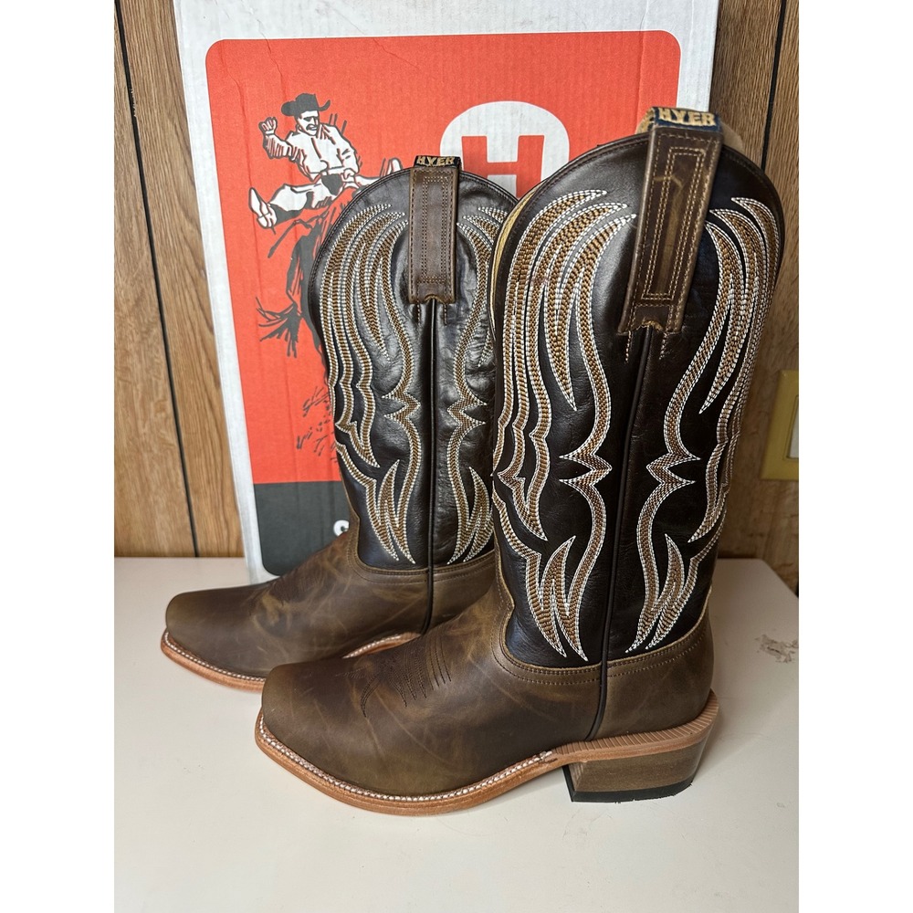 Hyer Men's Stafford Brown Leather Square Toe Western Cowboy Boot